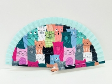 Abanico de madera mini, dise�o Gatos