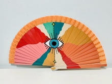 Abanico de madera diseño OJO MULTICOLOR