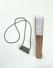 Cuelga abanico metal, cuerda marr�n