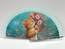 Abanico de madera dise�o Gatos