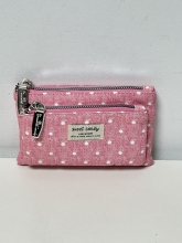 Monedero 2 cremalleras Sweet Candy, Estampado Lunares, color rosa (Impermeable, repelente al agua)