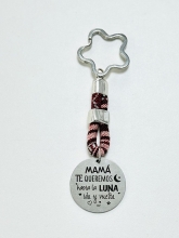 Llavero Mam te quiero hasta la luna ida y vuelta chapa redonda en acero inox