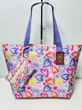 Bolso de Playa con neceser a juego estampado corazones (Color morado)