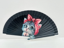 Abanico de madera mini, dise�o Gatos