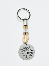 Llavero Mam te queremos hasta la luna ida y vuelta chapa redonda en acero inox