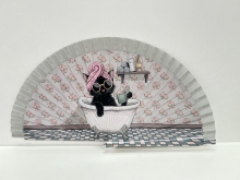 Abanico de madera dise�o Gatos