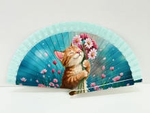 Abanico de madera mini, dise�o Gatos
