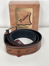Cinturn de piel Pielini (Color marrn, estampado anclas)